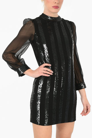 Tulle Sleeve Sequined Mini Dress
