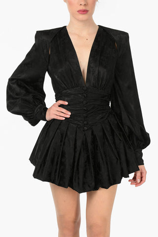 Mini Dress Floreale con Maniche Long Lantern