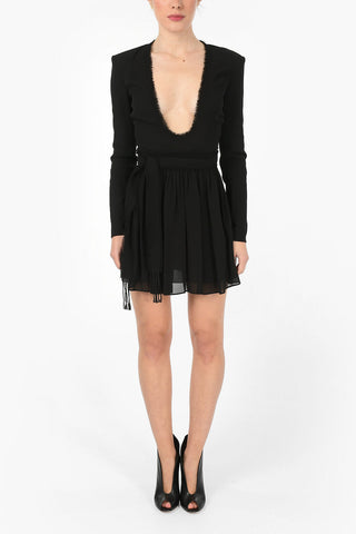 Tulle Plunging Neckline Mini Dress