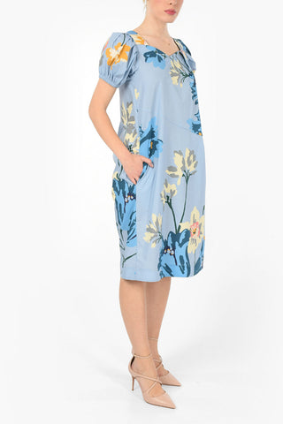 Floral Cotton Jetted Pocket A-Line Dress