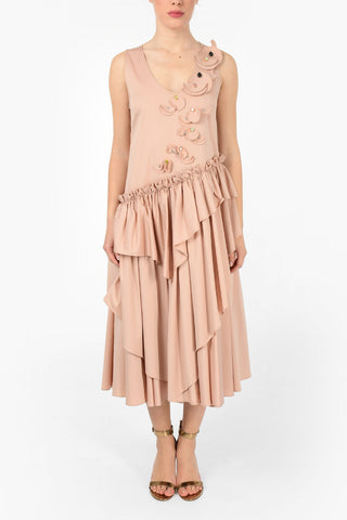 Flounced Dress with Jewel Applications