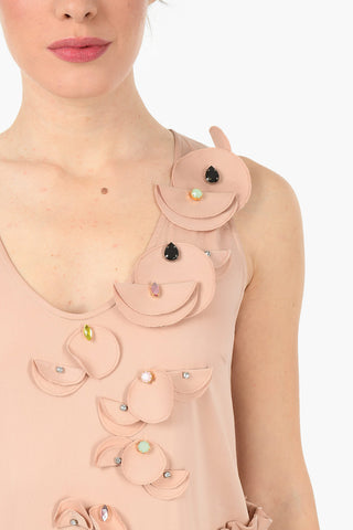 Flounced Dress with Jewel Applications