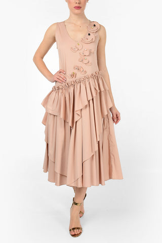 Flounced Dress with Jewel Applications