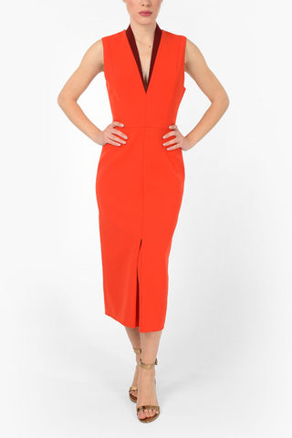 Vestito Smanicato Midi con Scollo a V