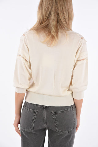 maglia scollo a V in seta e cotone con manica a ¾