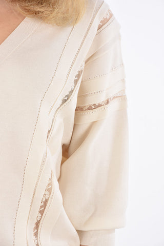 maglia scollo a V in seta e cotone con manica a ¾