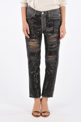 sequined distressed jeans