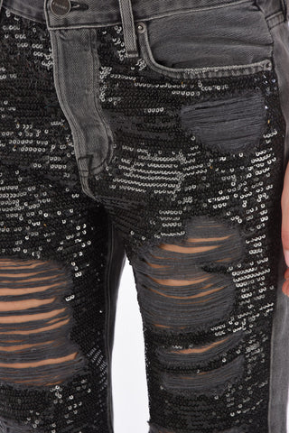 sequined distressed jeans