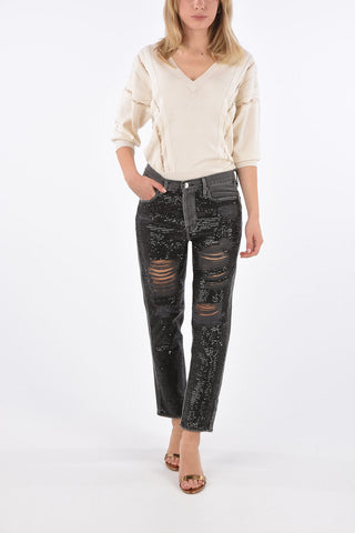 sequined distressed jeans
