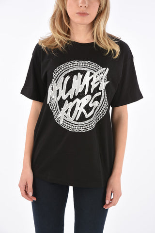 glittery logo crew-neck t-shirt
