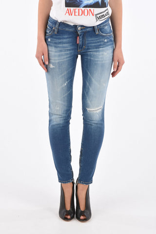 denim stretch Mid-rise waist skinny fit jeans with ankle zip