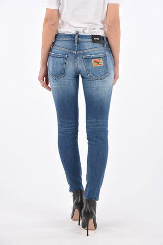 denim stretch Mid-rise waist skinny fit jeans with ankle zip