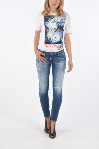 denim stretch Mid-rise waist skinny fit jeans with ankle zip