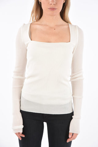 ribbed square neck sweater