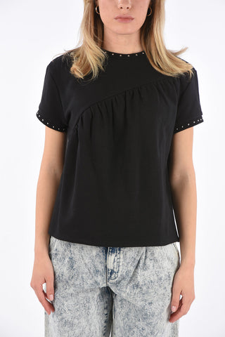 studded short sleeve crew-neck sweater