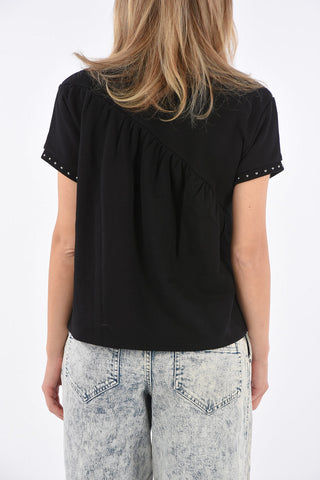 studded short sleeve crew-neck sweater