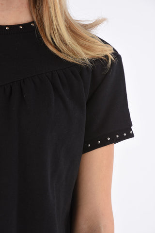 studded short sleeve crew-neck sweater
