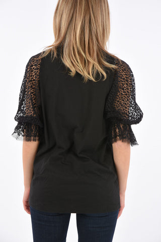 lace sleeve crew-neck t-shirt