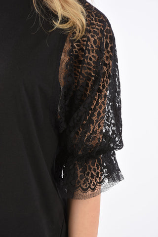 lace sleeve crew-neck t-shirt