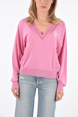 Embroidered logo v-neck sweater