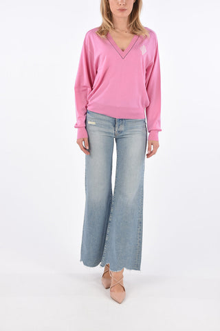 Embroidered logo v-neck sweater
