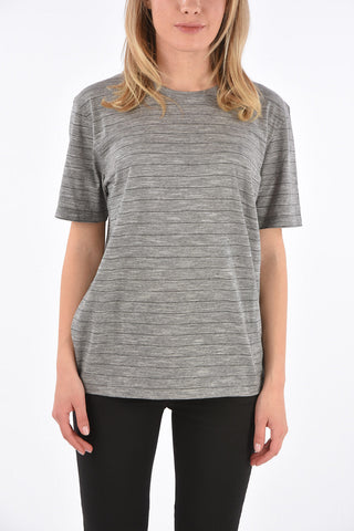 T-shirt Girocollo a Righe con Dettagli Glitter