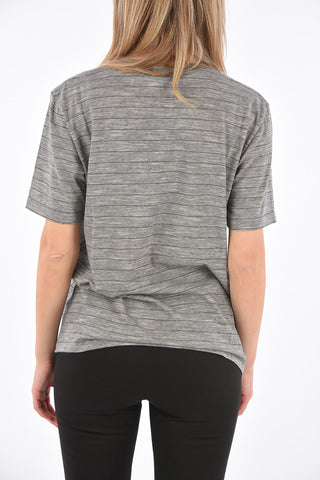 T-shirt Girocollo a Righe con Dettagli Glitter