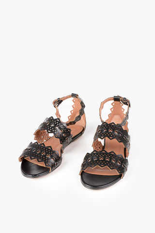 Sandali Laserati in Pelle con Borchie