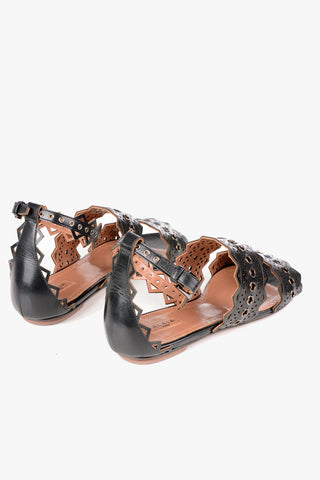 Sandali Laserati in Pelle con Borchie