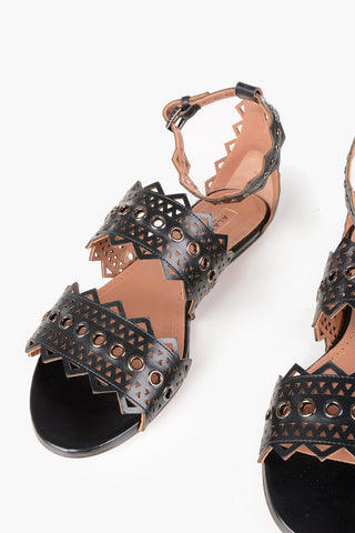 Sandali Laserati in Pelle con Borchie