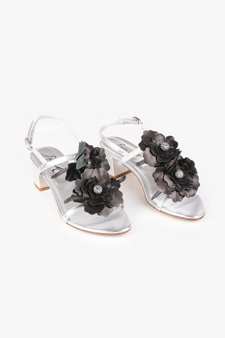 Metallic Leather LETIZIA Sandals with Floral Application 5 cm