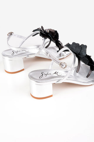 Metallic Leather LETIZIA Sandals with Floral Application 5 cm