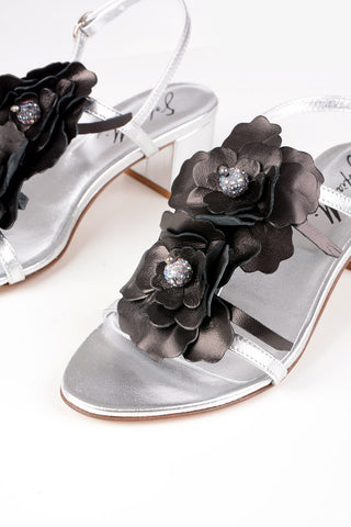 Metallic Leather LETIZIA Sandals with Floral Application 5 cm
