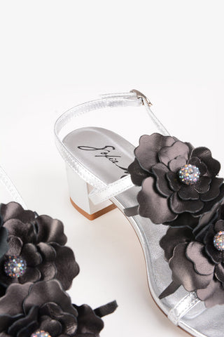 Metallic Leather LETIZIA Sandals with Floral Application 5 cm