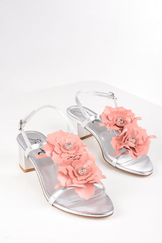 Metallic Leather LETIZIA Sandals with Floral Application 5 cm