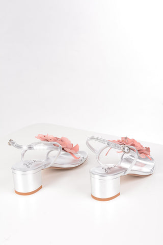 Metallic Leather LETIZIA Sandals with Floral Application 5 cm