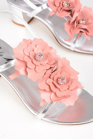 Metallic Leather LETIZIA Sandals with Floral Application 5 cm