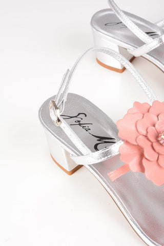 Metallic Leather LETIZIA Sandals with Floral Application 5 cm