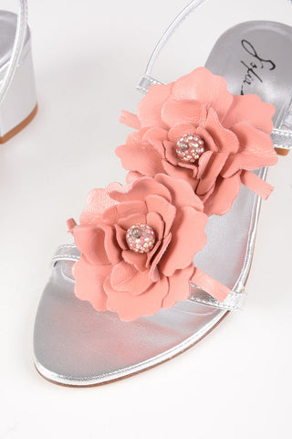 Metallic Leather LETIZIA Sandals with Floral Application 5 cm