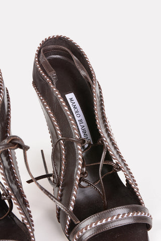 Leather Lace Up Sandals 11cm