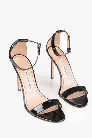 Lacquered Leather Ankle Strap Sandals 11cm