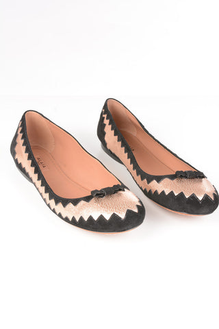 Suede and Cracked Leather Ballet Flats