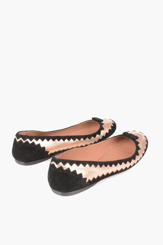 Suede and Cracked Leather Ballet Flats