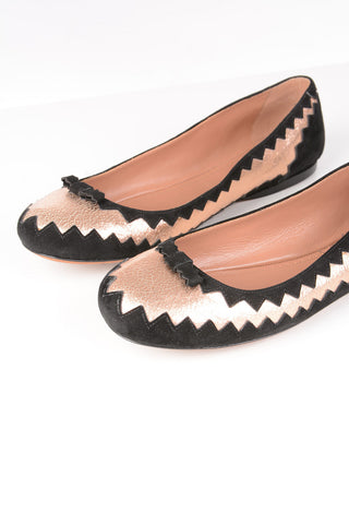 Suede and Cracked Leather Ballet Flats