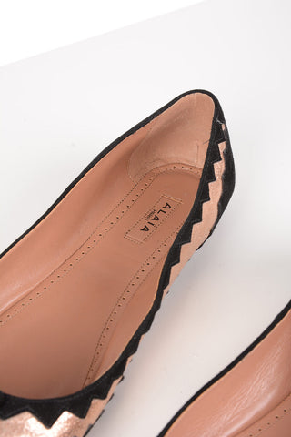 Suede and Cracked Leather Ballet Flats