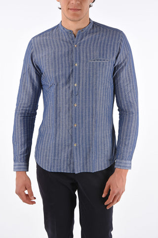 Cotton and flax mandarin collar shirt