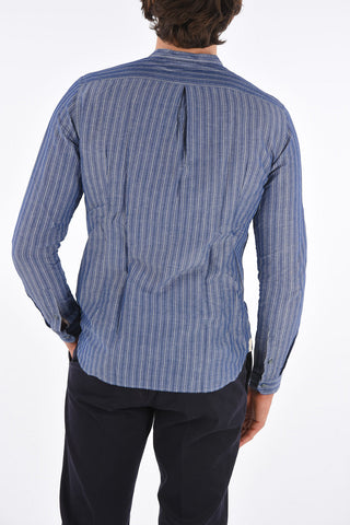 Cotton and flax mandarin collar shirt