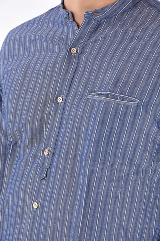 Cotton and flax mandarin collar shirt