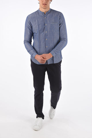 Cotton and flax mandarin collar shirt