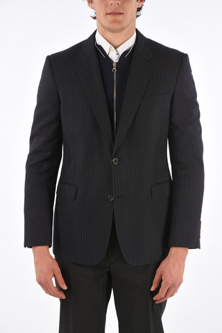 pinstriped virgin wool center vent notch lapel 2-button blazer